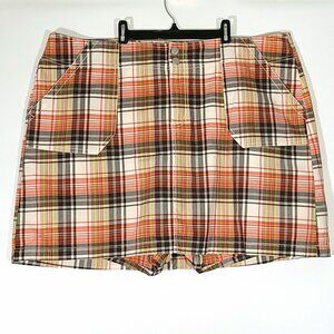 Lane Bryant White Brown Orange Plaid Zip Front Stretch Twill Skirt/Skort Sz 22